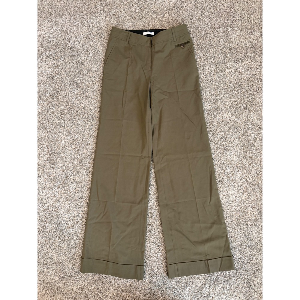 Badgley Mischka Olive Green Wool Blend Wide Leg Cuffed Dress Pants